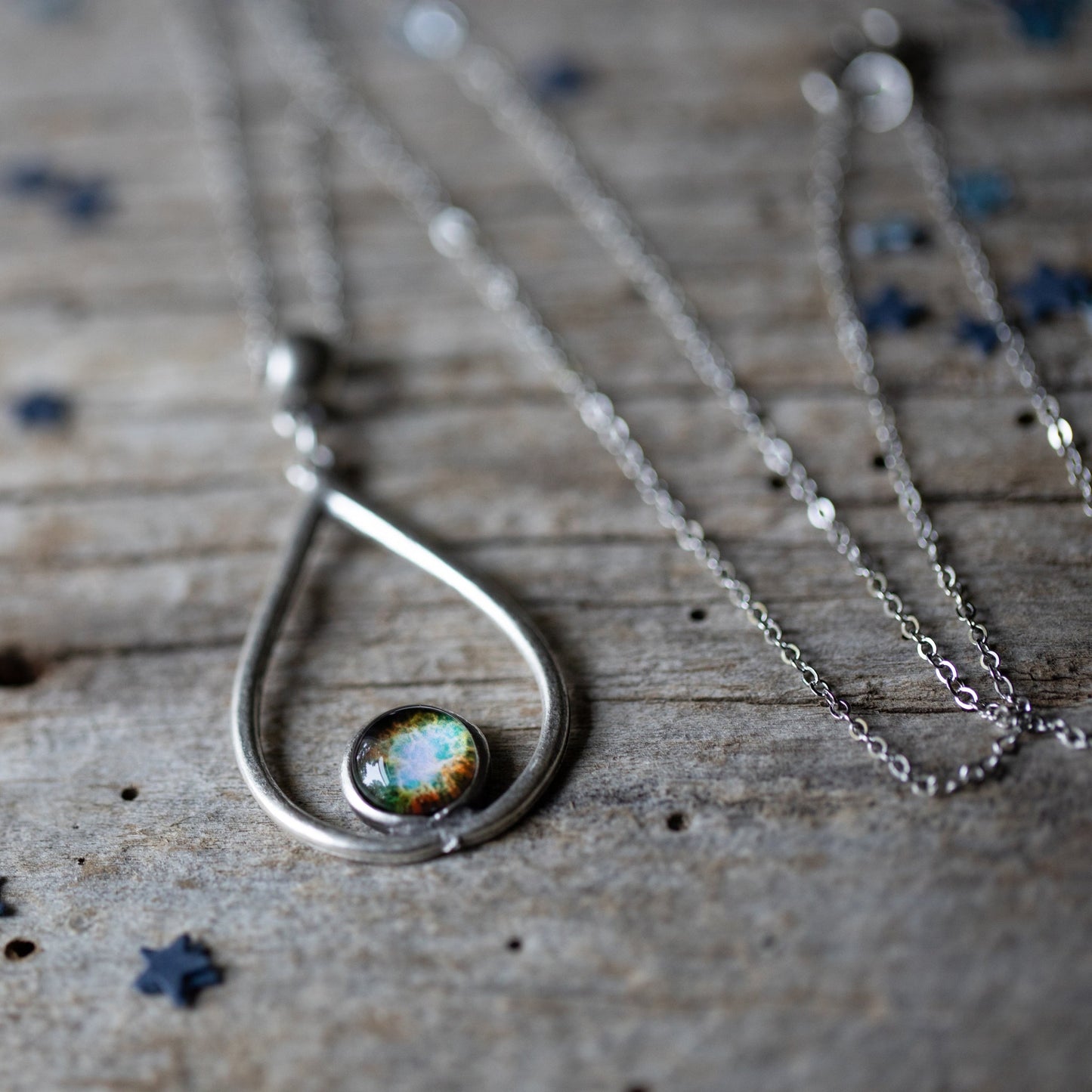 Silver Galaxy Teardrop Necklace