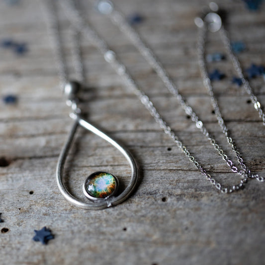 Silver Galaxy Teardrop Necklace