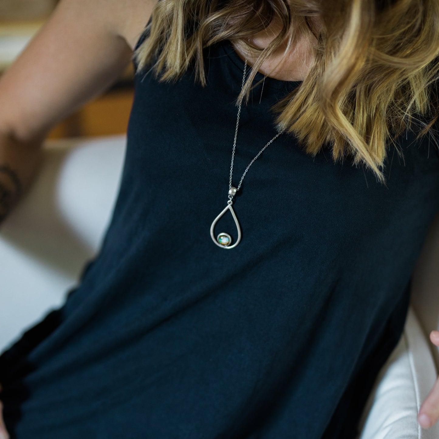 Silver Galaxy Teardrop Necklace