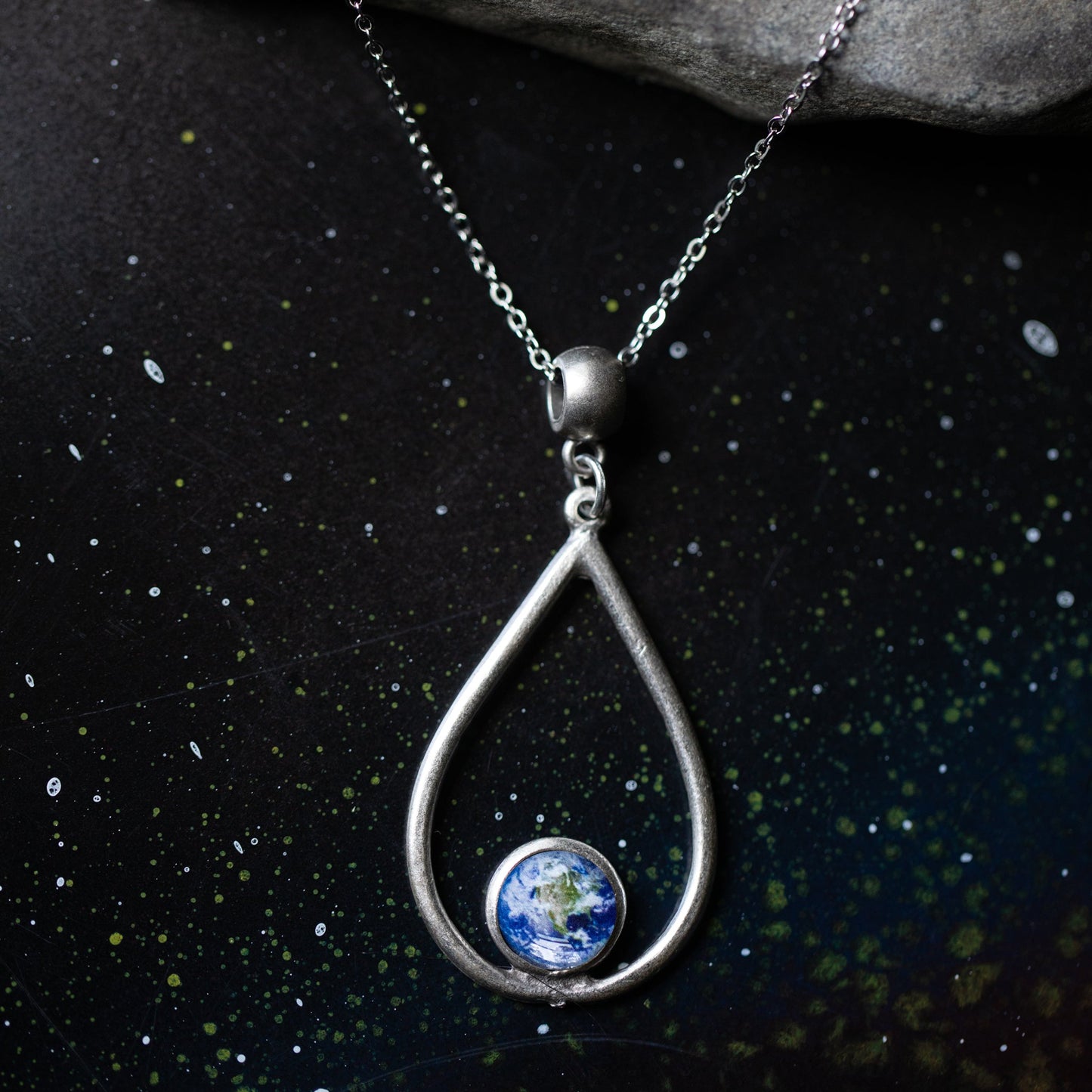 Silver Galaxy Teardrop Necklace